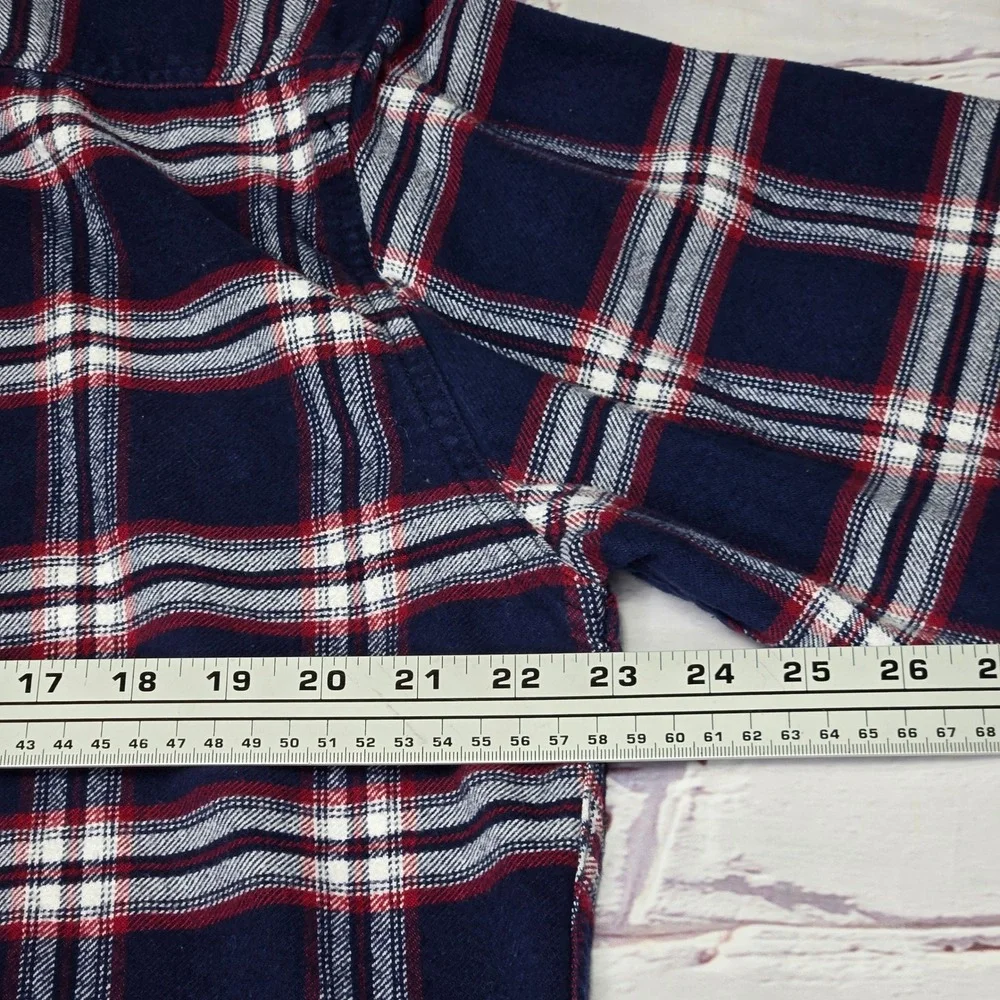 Jachs‎ NY Mens Flannel Shirt Large Navy Blue Red White Plaid Button Down Cotton